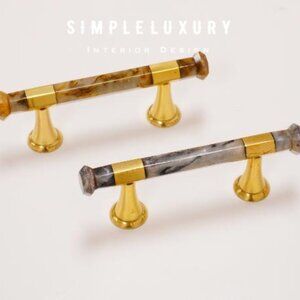 Natural Marble Handle With Solid Brass Base Furniture Handle Door Knobs